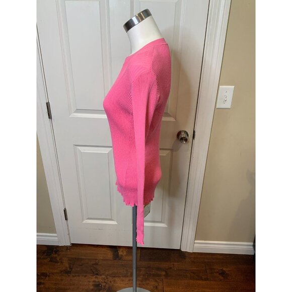 Aknvas Pink Thin Knit Ribbed Ruffle Long Sleeve Top Size Large - Picture 3 of 5